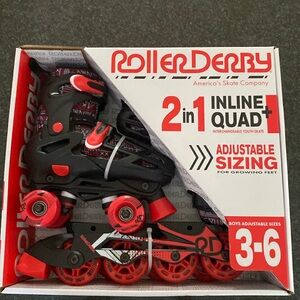 NIB Boys Roller derby 2-1 in line or roller skates size 3-6.